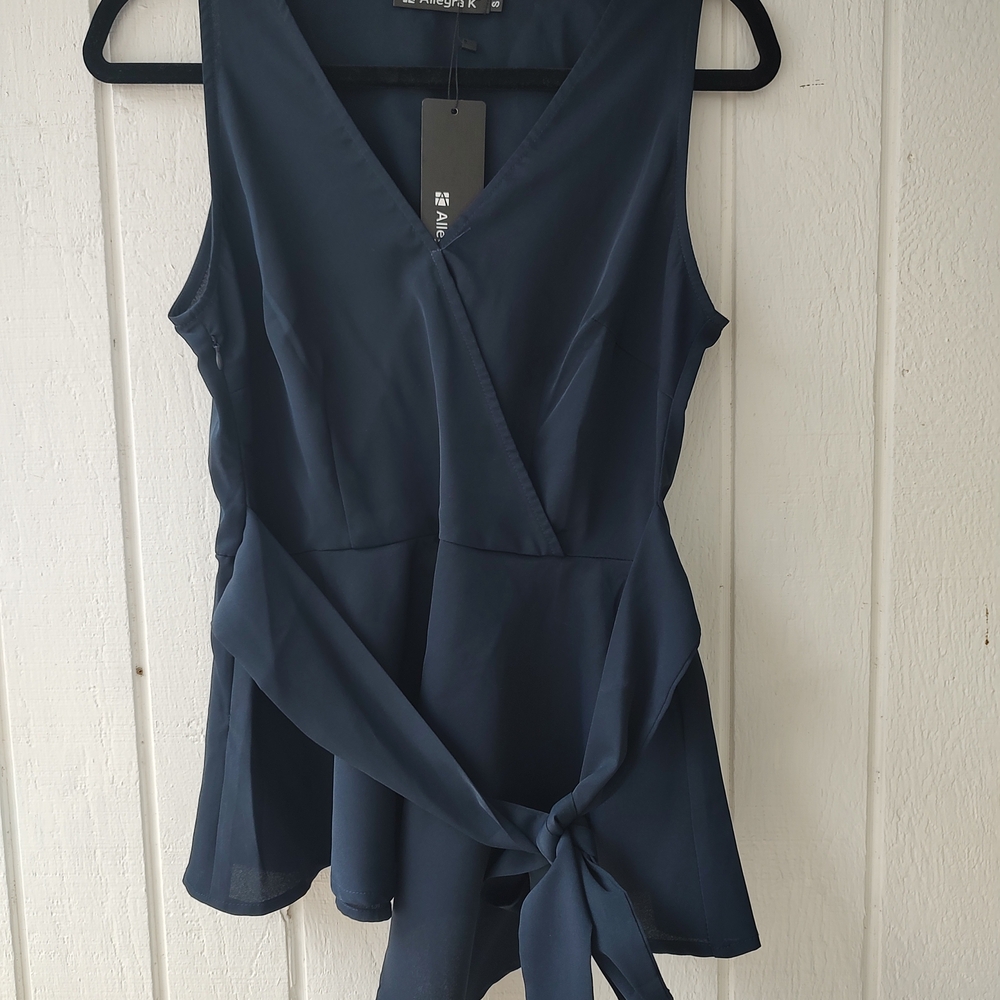 Allegra K Women's Navy Sleeveless Blouse